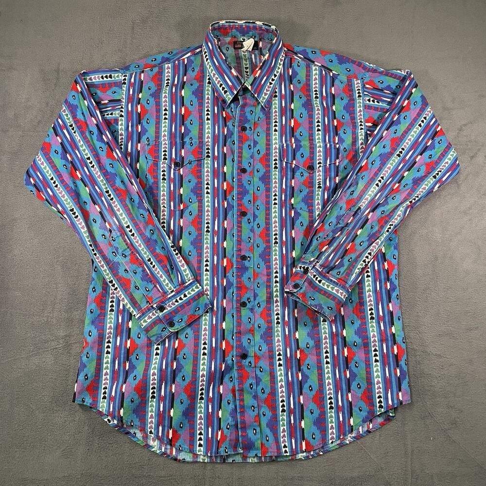Ruddock Bros Shirt Multicolor Men L Western Aztec Button Up Vintage USA